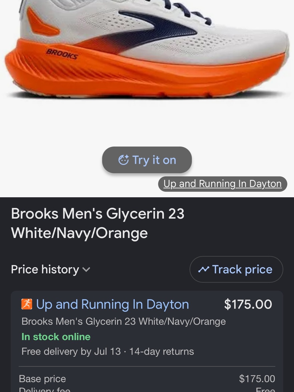 Brooks Men's Glycerin 23 Running Shoe - White/Navy/Orange sz 11 mens new